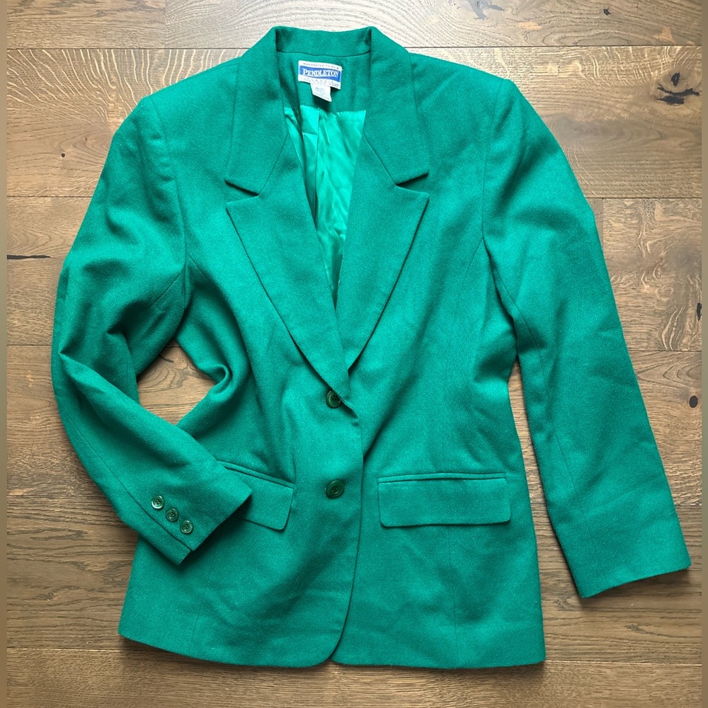 Vintage Pendleton Two Button 100% Virgin Wool Blazer In Kelley Green Size 12